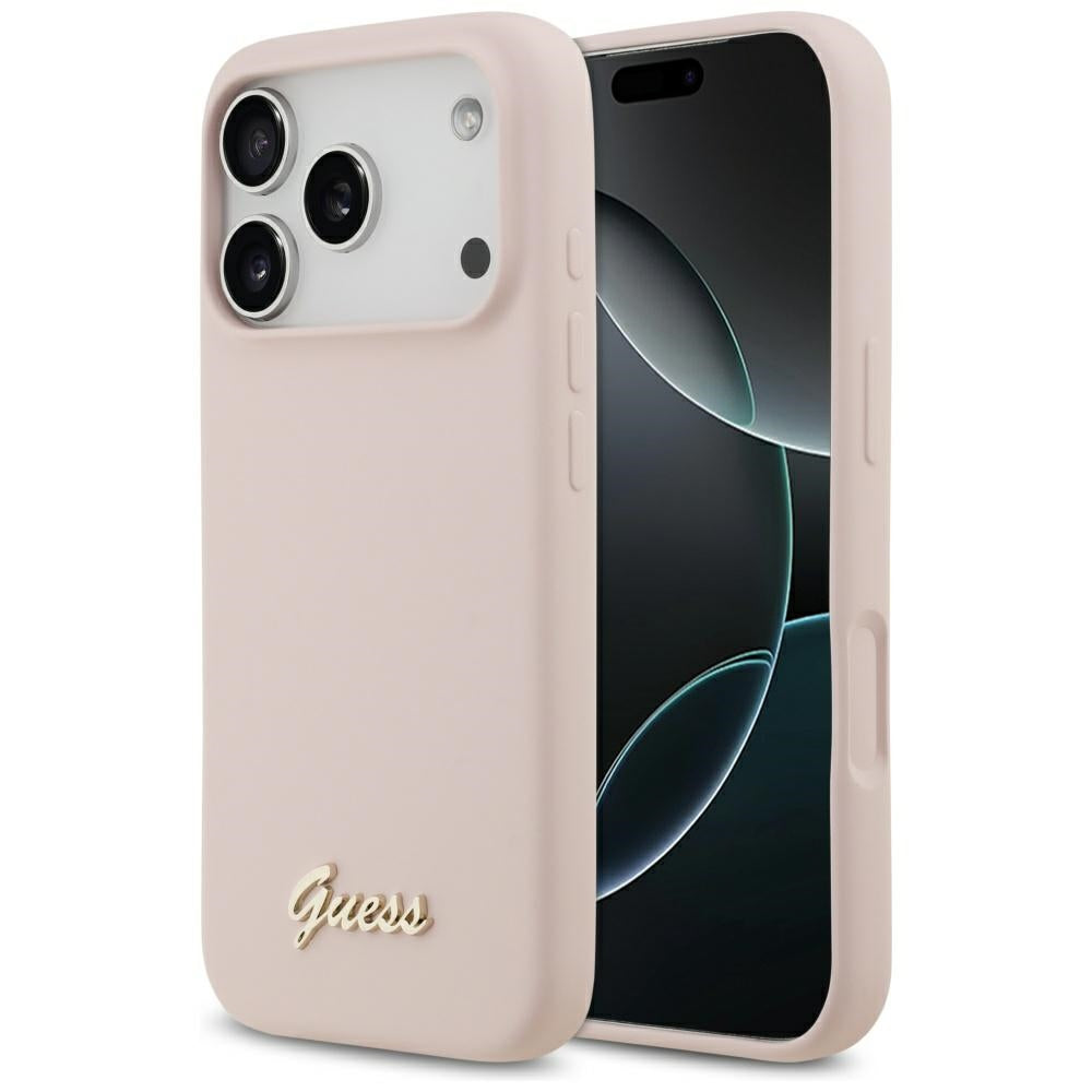 MagSafe Case for Apple iPhone 17 Pro, Guess, Script Metal Logo, Light Pink