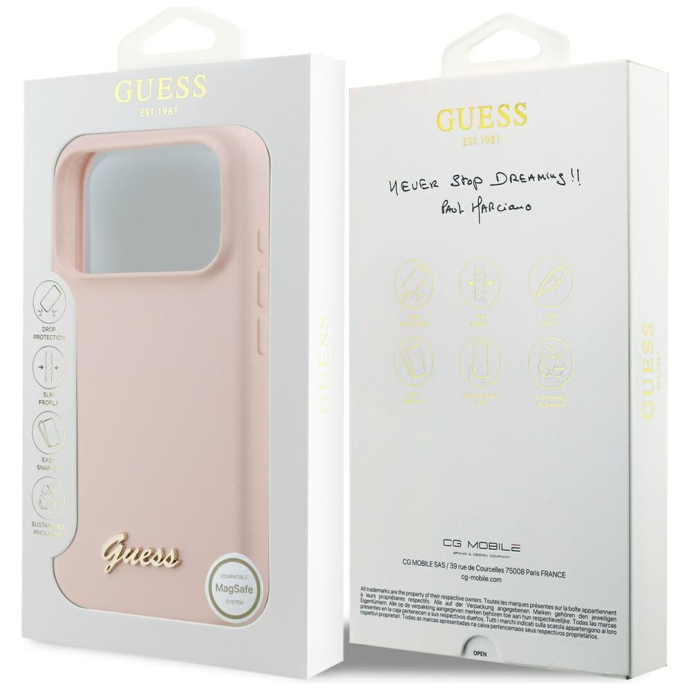 MagSafe Case for Apple iPhone 17 Pro, Guess, Script Metal Logo, Light Pink