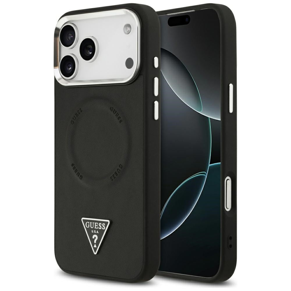 MagSafe Case for Apple iPhone 17 Pro, Guess, Triangle Logo, Black Silver