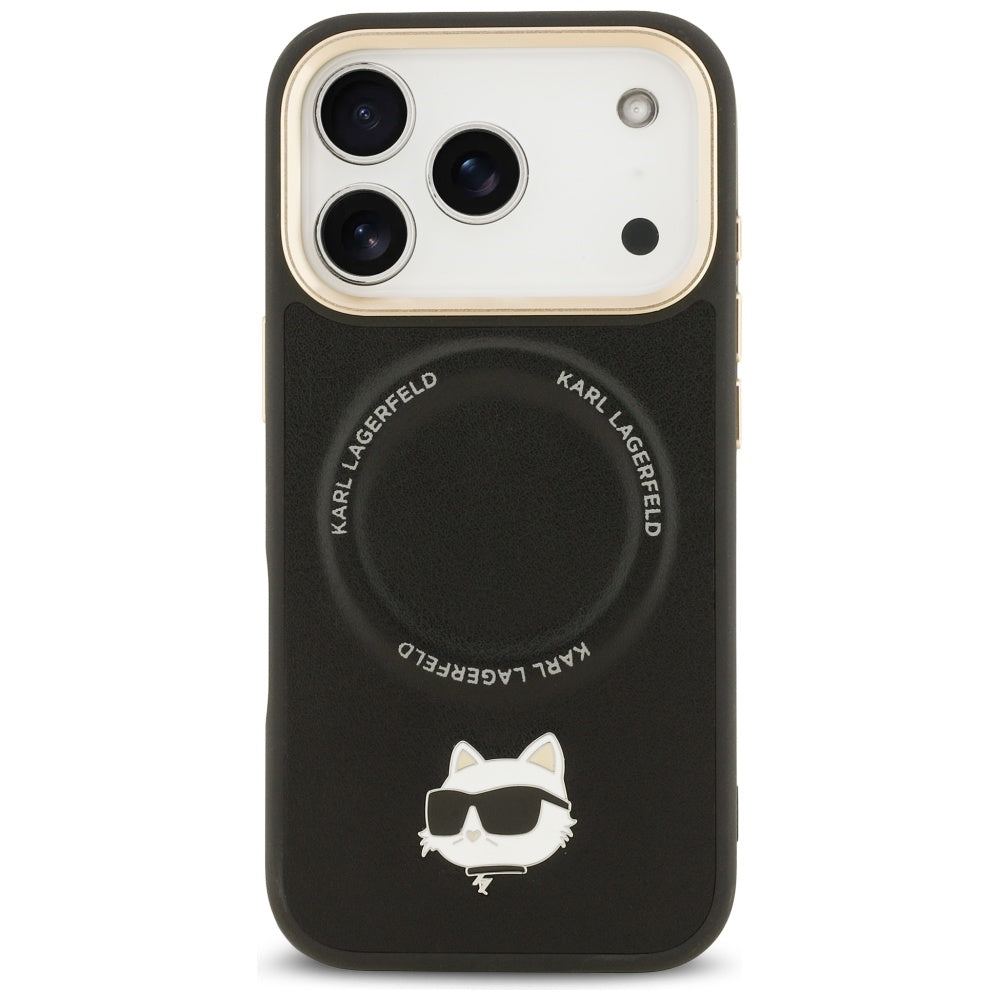 Puzdro MagSafe pre Apple iPhone 17 Pro, Karl Lagerfeld, Big Strap Choupette Metal Logo, Čierne