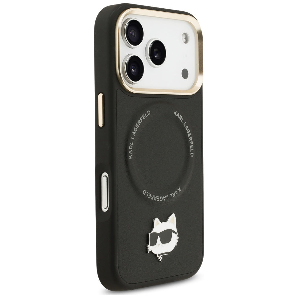 Puzdro MagSafe pre Apple iPhone 17 Pro, Karl Lagerfeld, Big Strap Choupette Metal Logo, Čierne