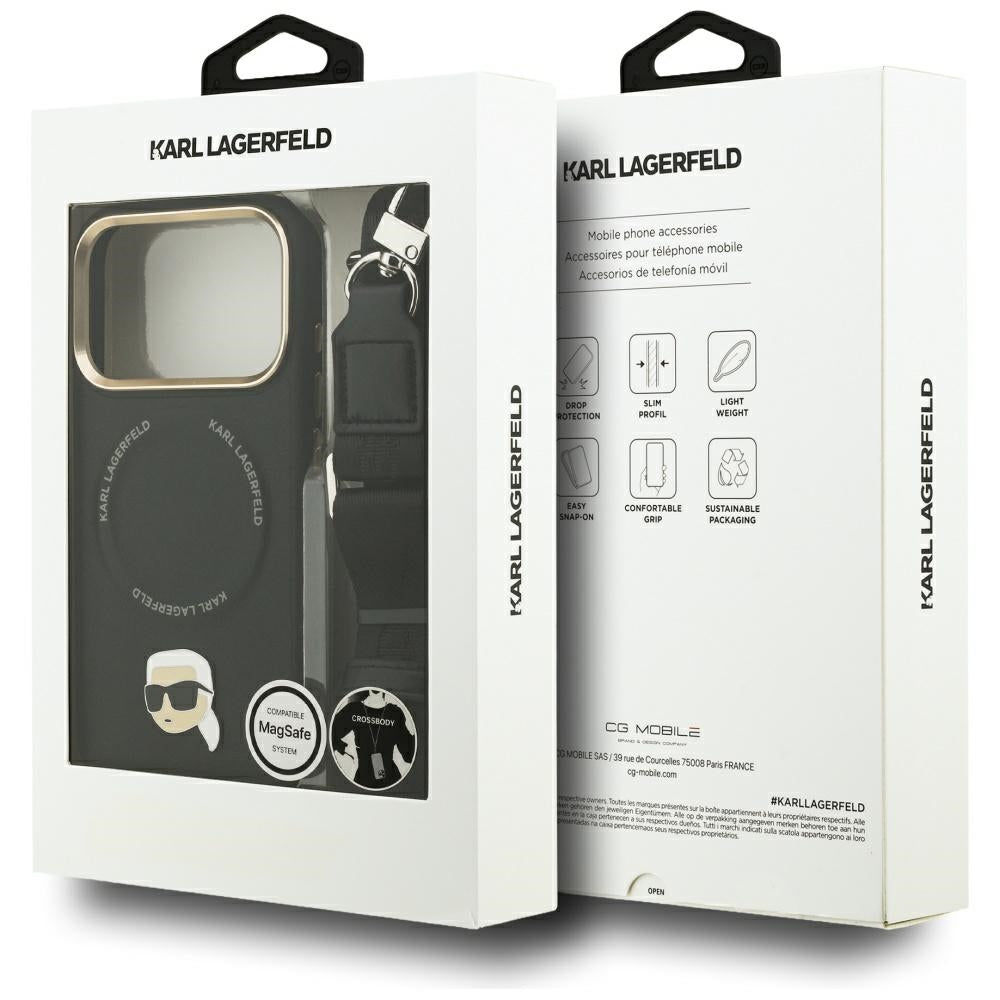 Puzdro MagSafe pre Apple iPhone 17 Pro, Karl Lagerfeld, Big Strap Karl Metal Logo, Čierne