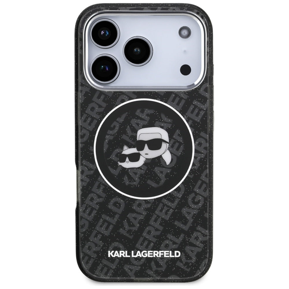 Puzdro MagSafe pre Apple iPhone 17 Pro, Karl Lagerfeld, Glitter Karl & Choupette Head, Čierne
