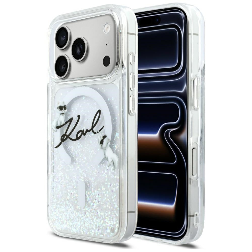 Puzdro MagSafe pre Apple iPhone 17 Pro, Karl Lagerfeld, Glitter Karl Script Logo, Transparentné