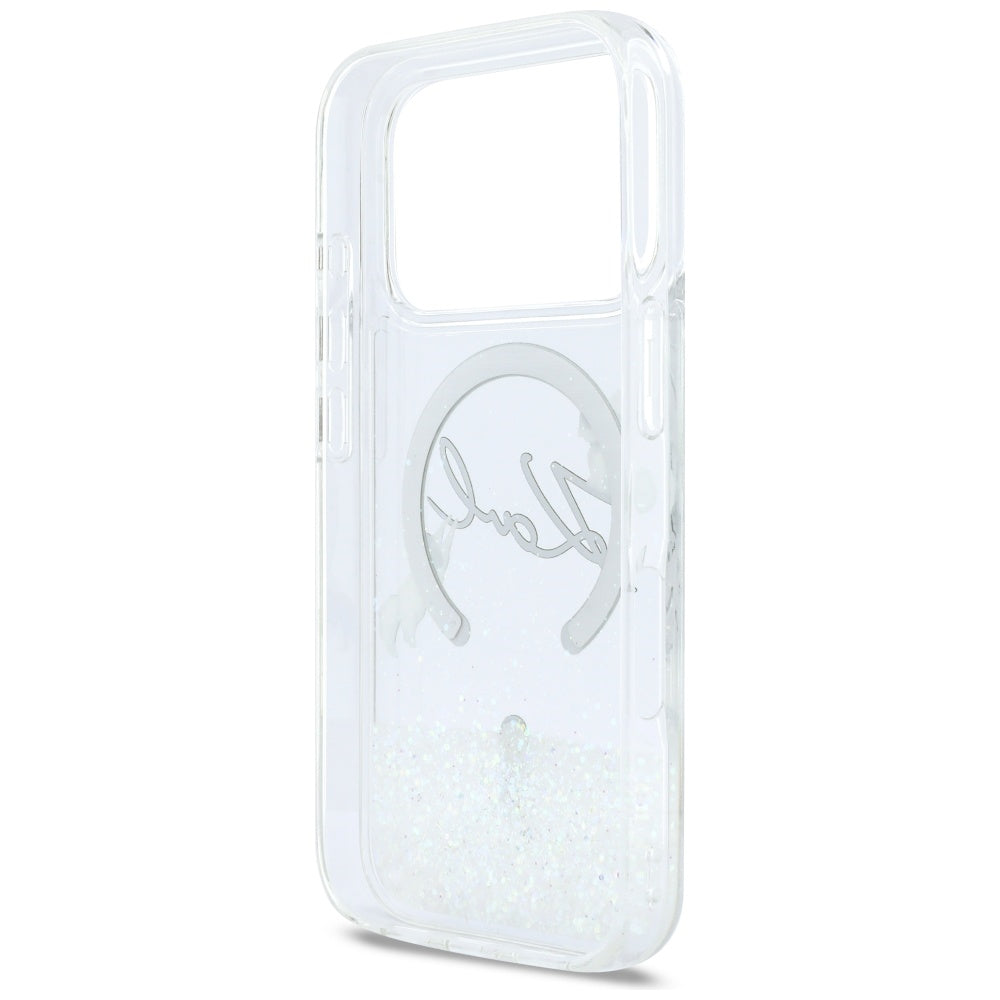 Puzdro MagSafe pre Apple iPhone 17 Pro, Karl Lagerfeld, Glitter Karl Script Logo, Transparentné