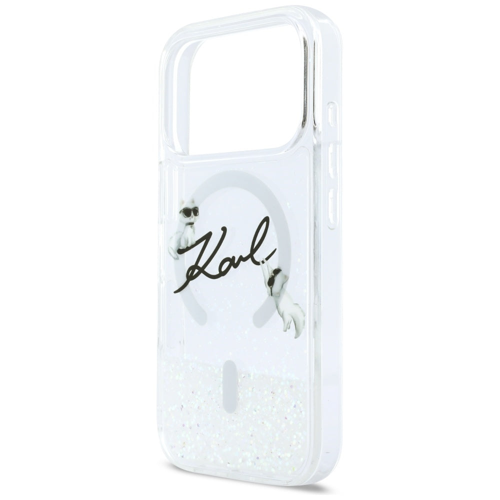 Puzdro MagSafe pre Apple iPhone 17 Pro, Karl Lagerfeld, Glitter Karl Script Logo, Transparentné