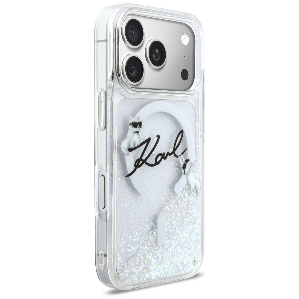 Puzdro MagSafe pre Apple iPhone 17 Pro, Karl Lagerfeld, Glitter Karl Script Logo, Transparentné