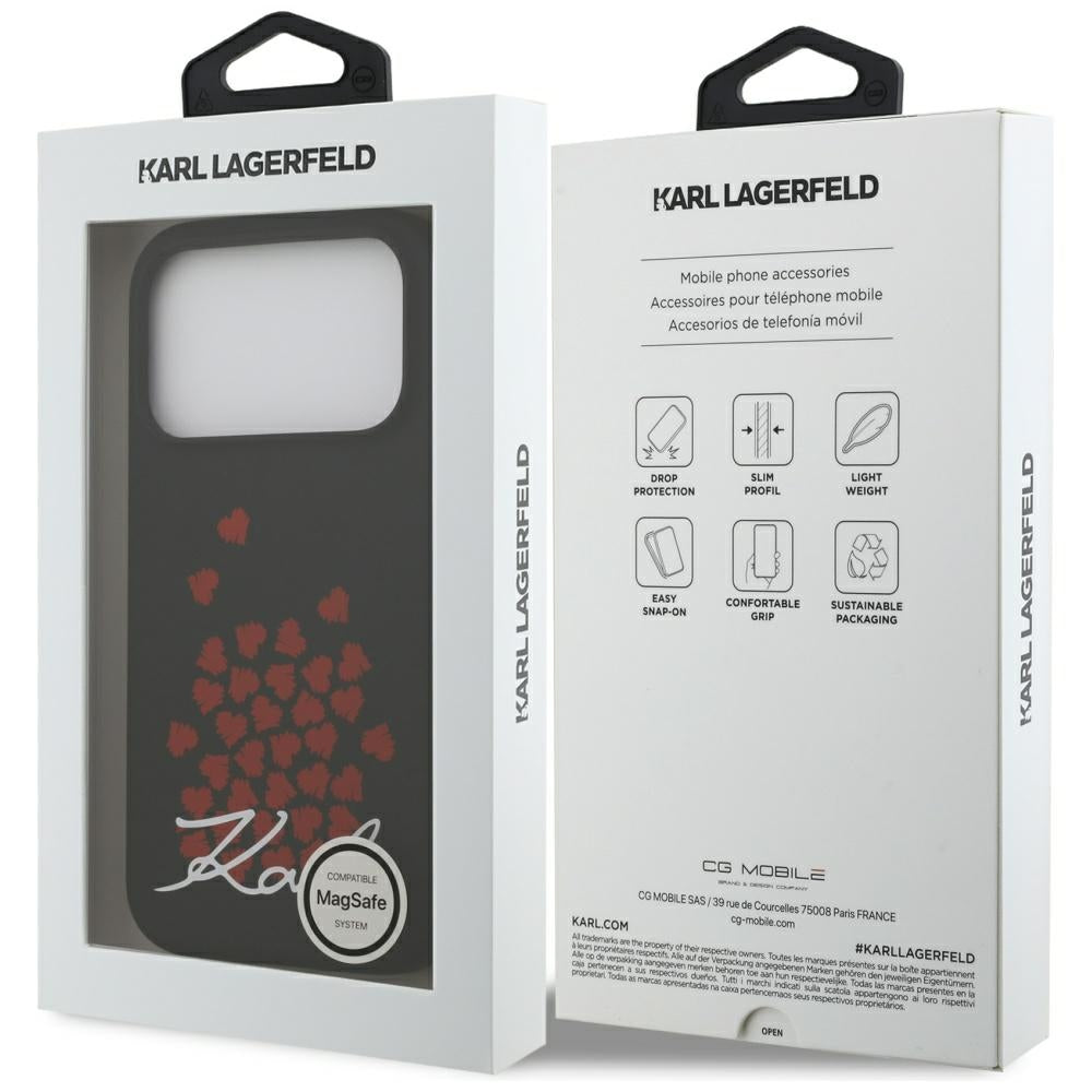 Puzdro MagSafe pre Apple iPhone 17 Pro, Karl Lagerfeld, Heart Sign Logo, Čierne