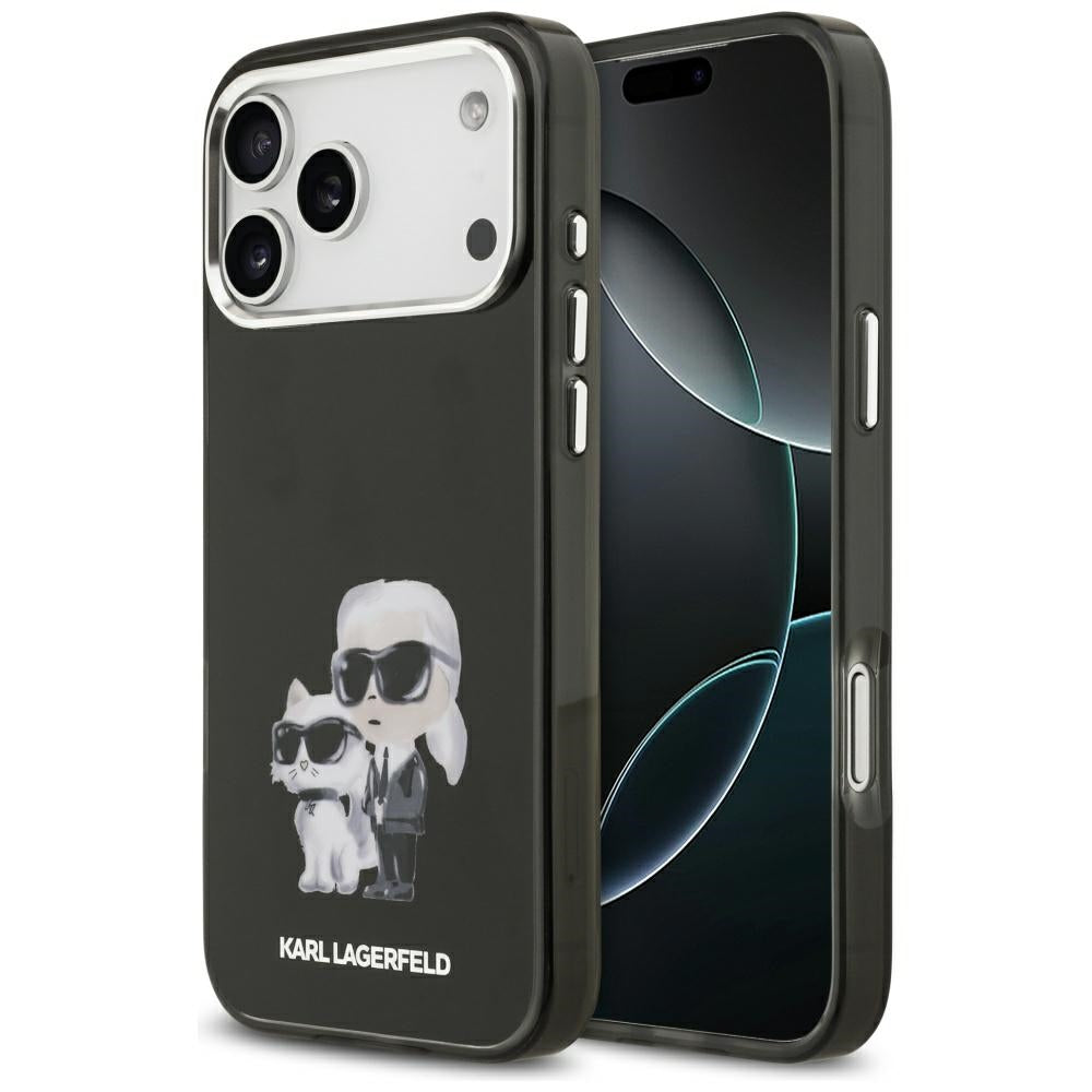 Puzdro MagSafe pre Apple iPhone 17 Pro, Karl Lagerfeld, IML Aquarelle Logo Karl & Choupette, Čierne