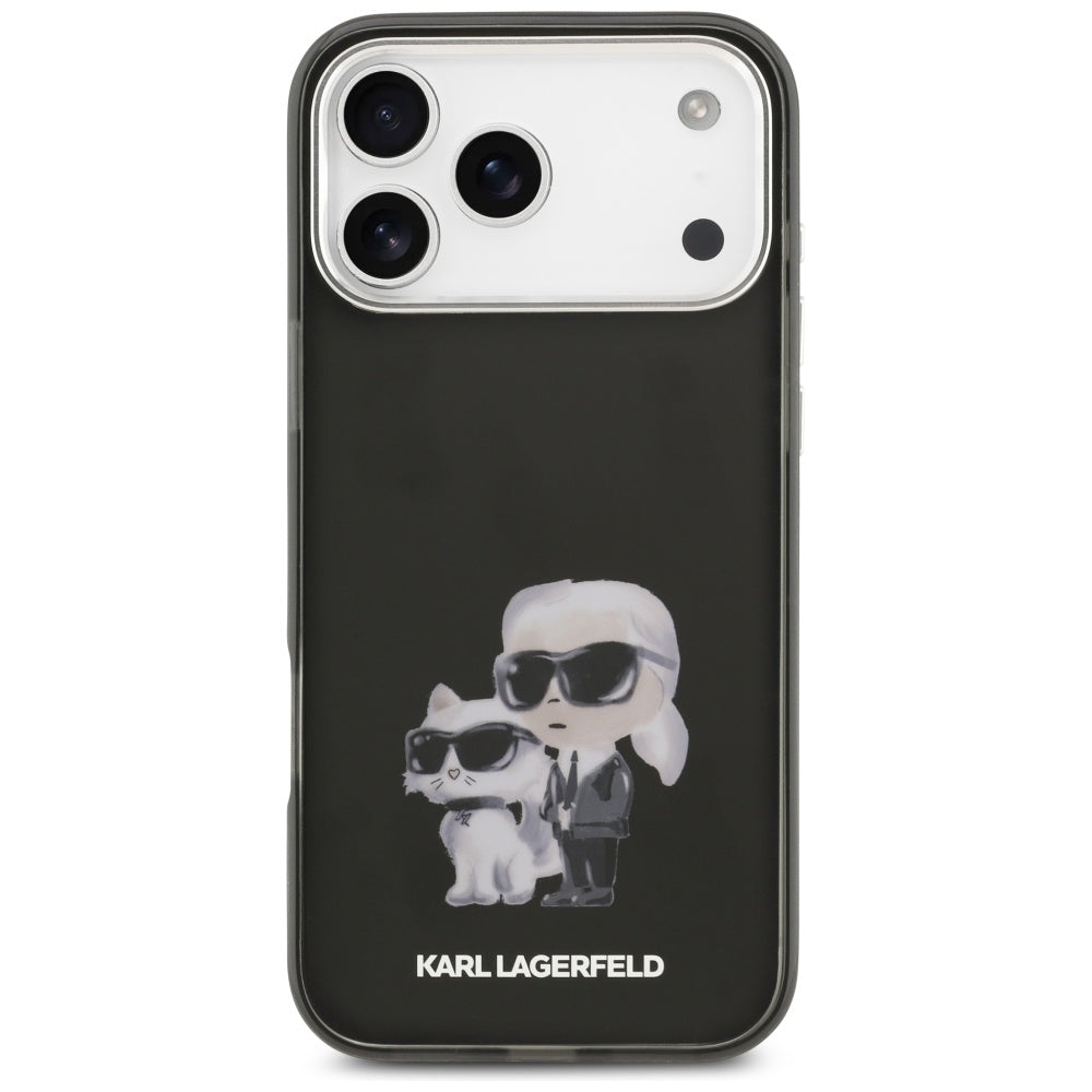 Puzdro MagSafe pre Apple iPhone 17 Pro, Karl Lagerfeld, IML Aquarelle Logo Karl & Choupette, Čierne
