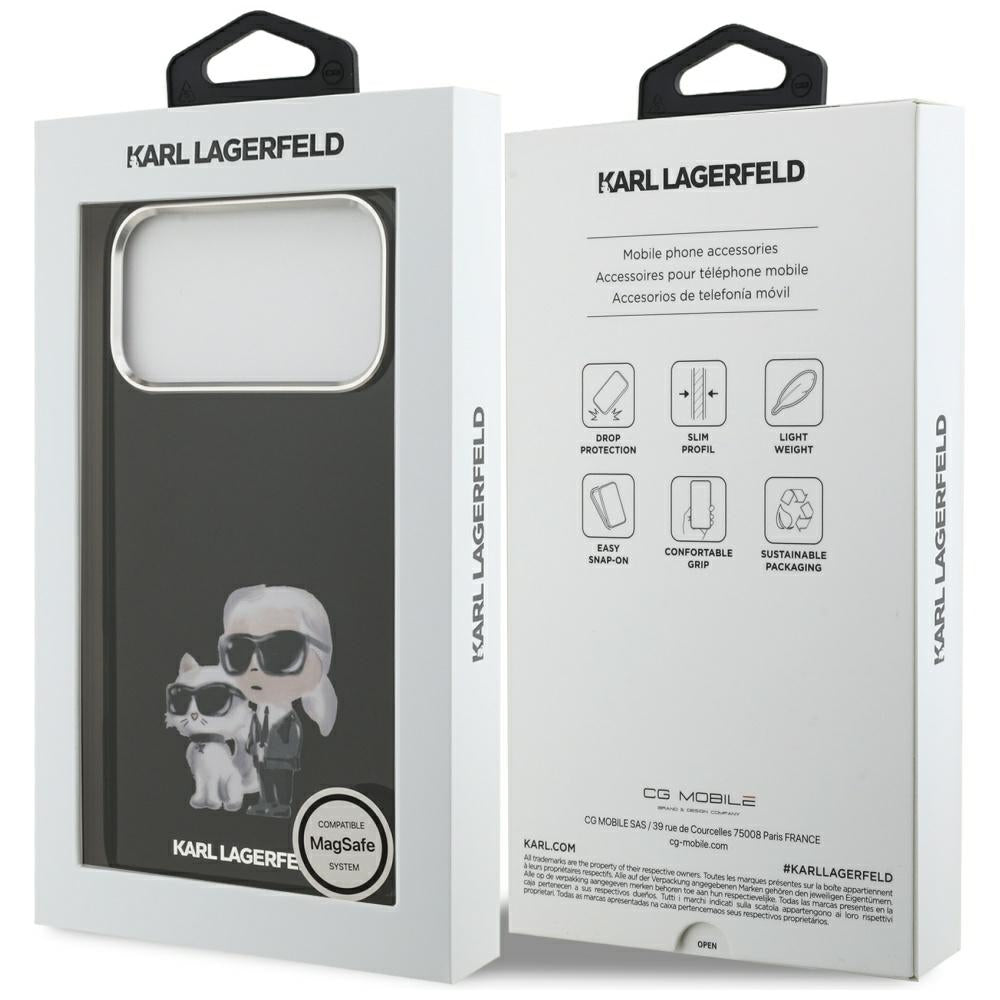 Puzdro MagSafe pre Apple iPhone 17 Pro, Karl Lagerfeld, IML Aquarelle Logo Karl & Choupette, Čierne