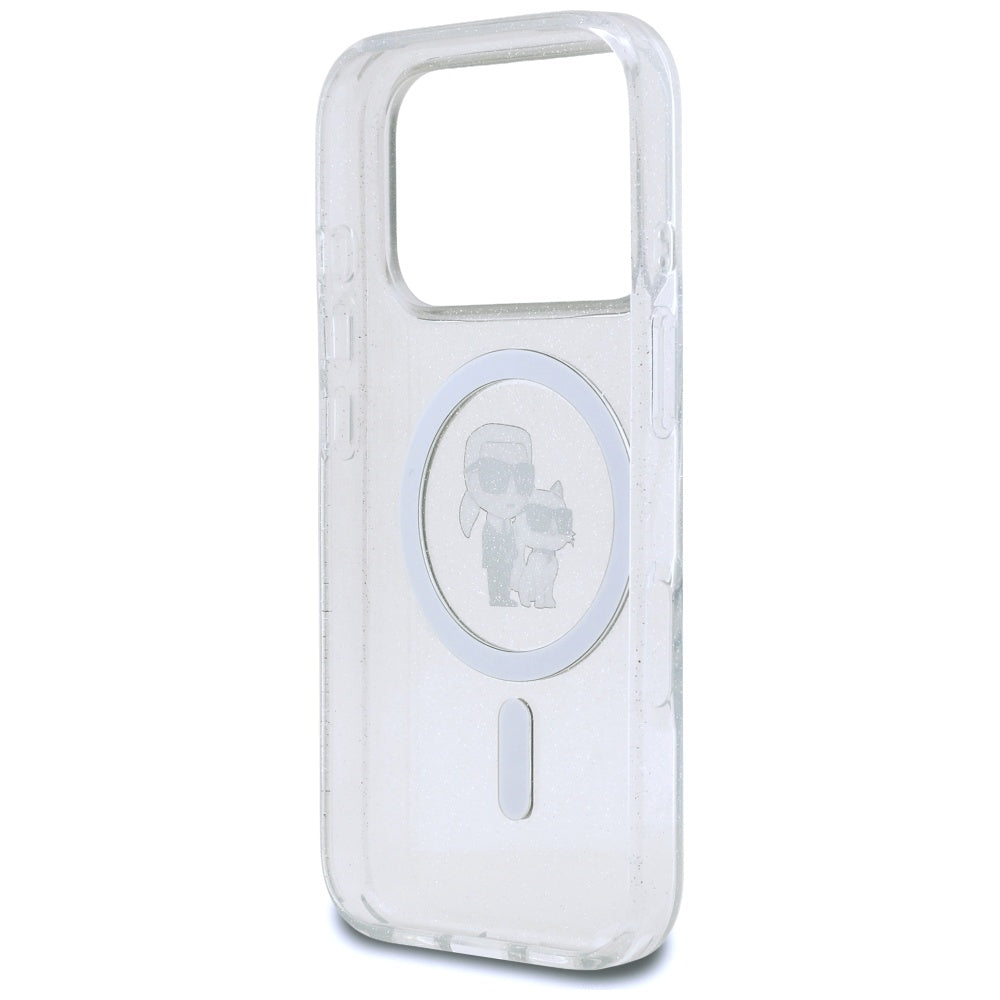 Puzdro MagSafe pre Apple iPhone 17 Pro, Karl Lagerfeld, IML Glitter Karl & Choupette, Transparentné