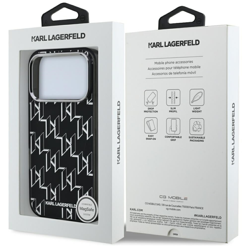 Puzdro MagSafe pre Apple iPhone 17 Pro, Karl Lagerfeld, IML KL Monogram, Čierne