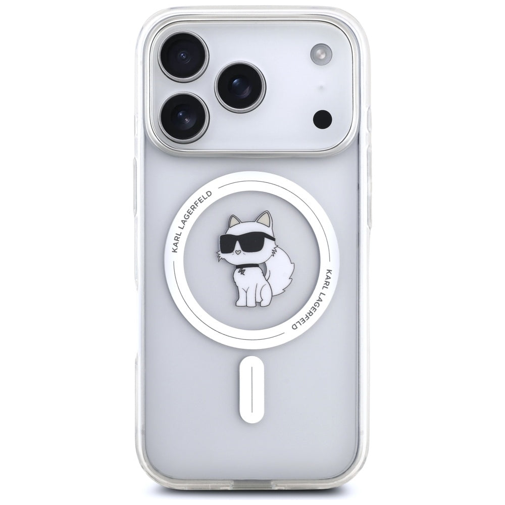 Puzdro MagSafe pre Apple iPhone 17 Pro, Karl Lagerfeld, IML Logo Choupette, Priehľadné