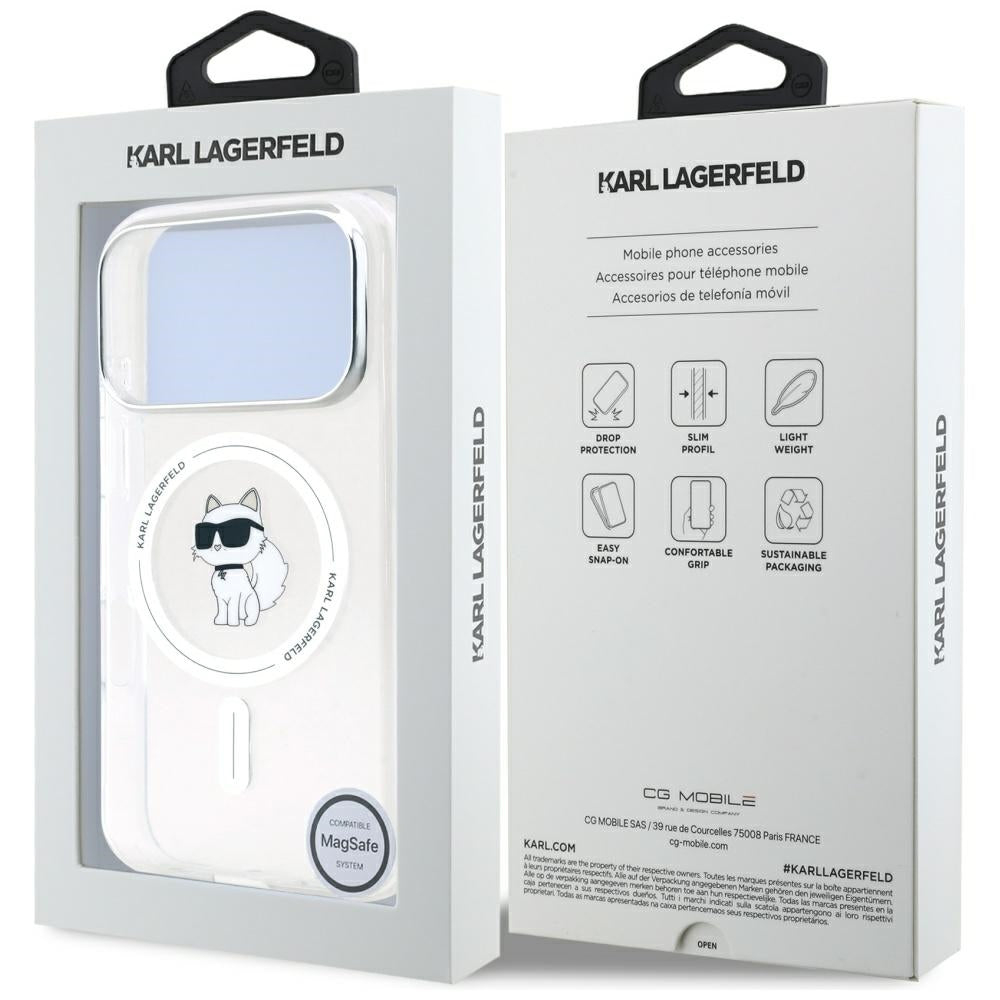 Puzdro MagSafe pre Apple iPhone 17 Pro, Karl Lagerfeld, IML Logo Choupette, Priehľadné