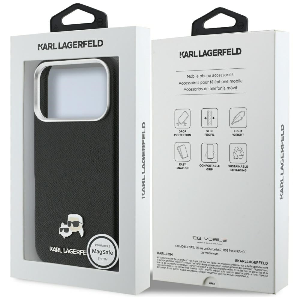 Puzdro MagSafe pre Apple iPhone 17 Pro, Karl Lagerfeld, Karl & Choupette Head's Pin, Čierne