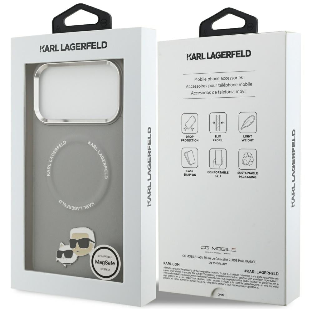 Puzdro MagSafe pre Apple iPhone 17 Pro, Karl Lagerfeld, Karl & Choupette Pins, Sivá