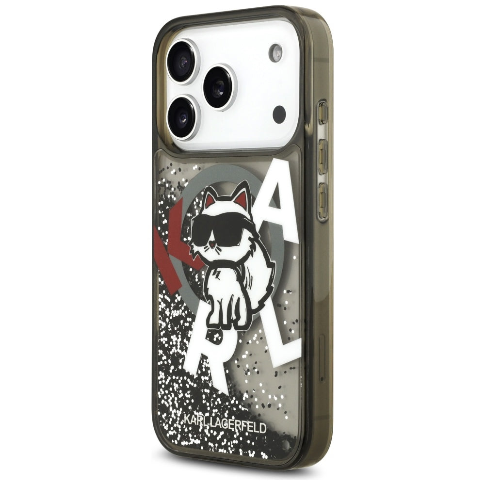 Puzdro MagSafe pre Apple iPhone 17 Pro, Karl Lagerfeld, Liquid Glitter Choupette Logo, Čierne