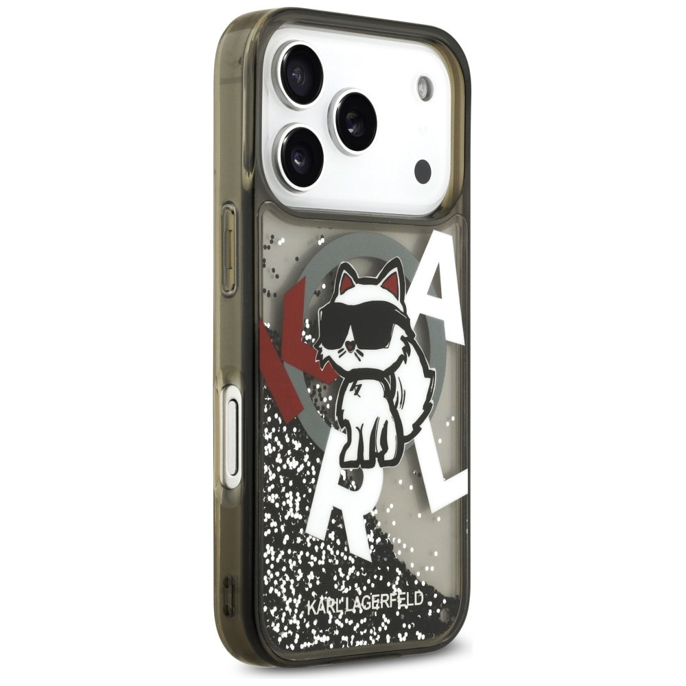 Puzdro MagSafe pre Apple iPhone 17 Pro, Karl Lagerfeld, Liquid Glitter Choupette Logo, Čierne