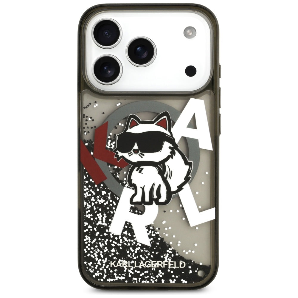 Puzdro MagSafe pre Apple iPhone 17 Pro, Karl Lagerfeld, Liquid Glitter Choupette Logo, Čierne