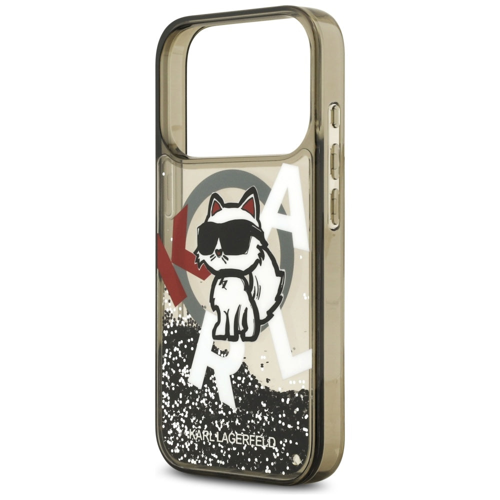 Puzdro MagSafe pre Apple iPhone 17 Pro, Karl Lagerfeld, Liquid Glitter Choupette Logo, Čierne