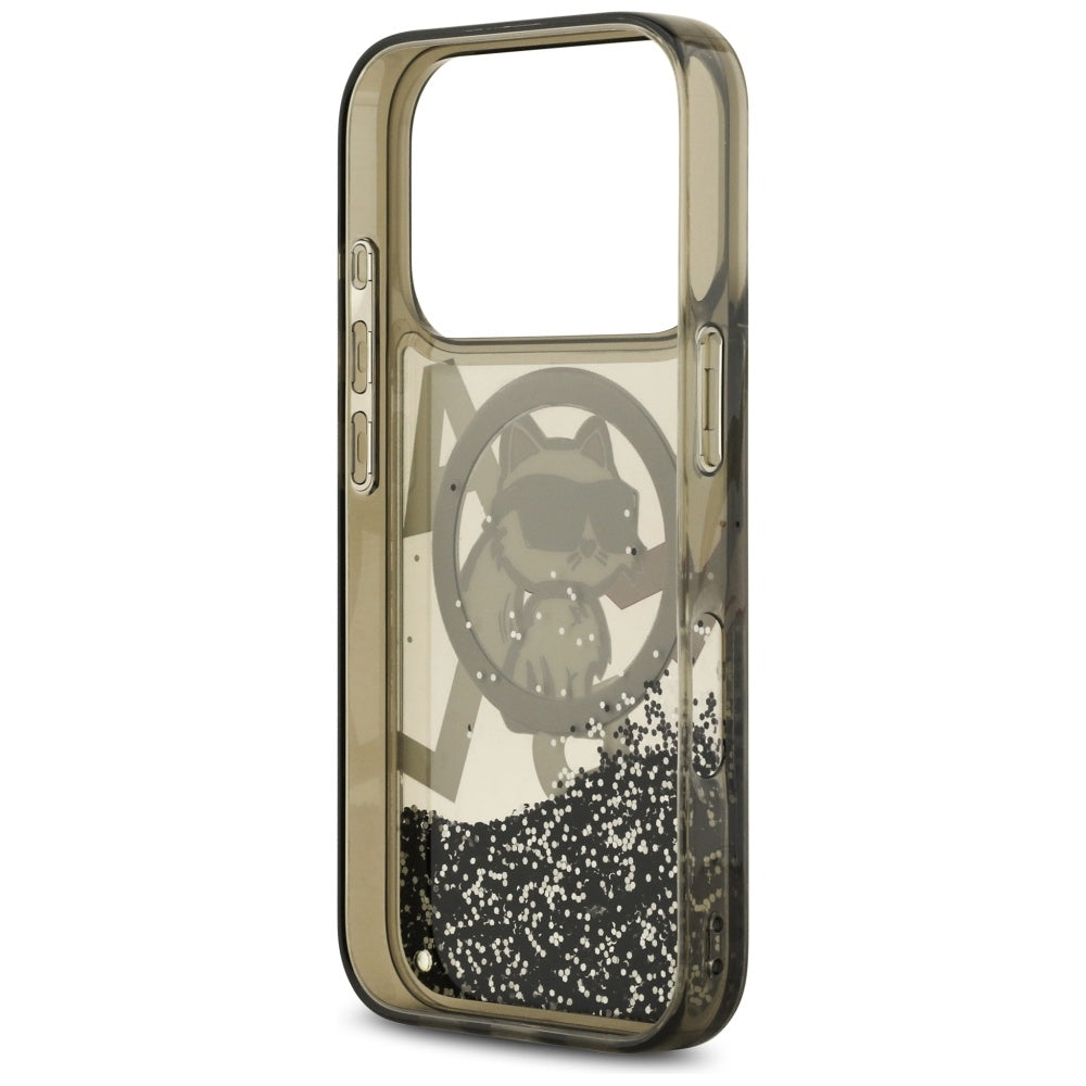 Puzdro MagSafe pre Apple iPhone 17 Pro, Karl Lagerfeld, Liquid Glitter Choupette Logo, Čierne