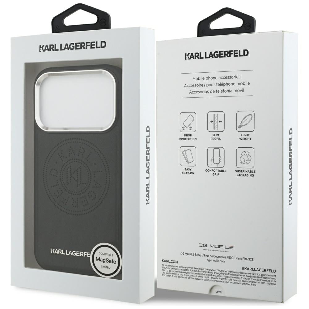 Puzdro MagSafe pre Apple iPhone 17 Pro, Karl Lagerfeld, Point & Metal Logo, Čierne