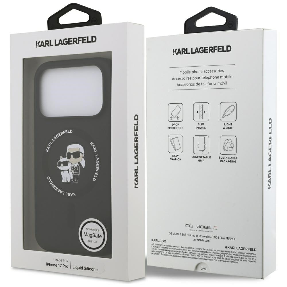Puzdro MagSafe pre Apple iPhone 17 Pro, Karl Lagerfeld, Ring Karl & Choupette, Čierne