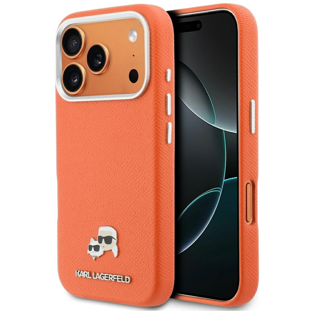 MagSafe Case for Apple iPhone 17 Pro, Karl Lagerfeld, Saffiano Karl & Choupette Pins, Orange