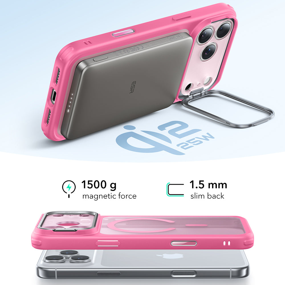 Puzdro MagSafe pre Apple iPhone 17 Pro Max, ESR, Classic Hybrid Kickstand, Saténové Ružové