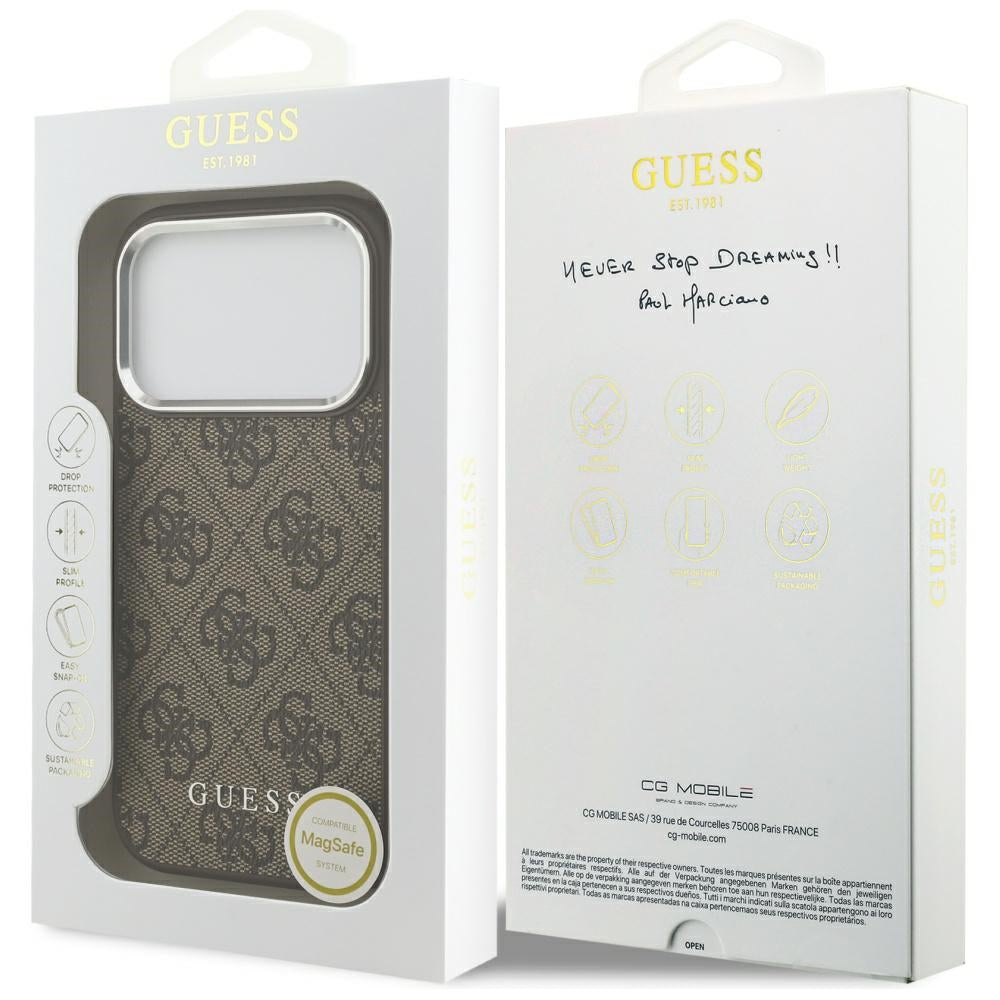 Puzdro MagSafe pre Apple iPhone 17 Pro Max, Guess, 4G Classic Logo, Hnedá