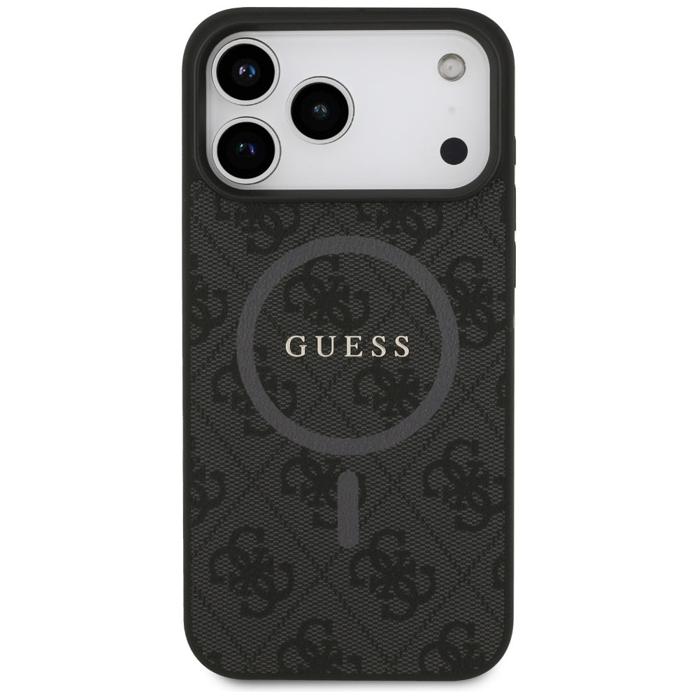 Puzdro MagSafe pre Apple iPhone 17 Pro Max, Guess, 4G Ring Classic Logo, Čierne
