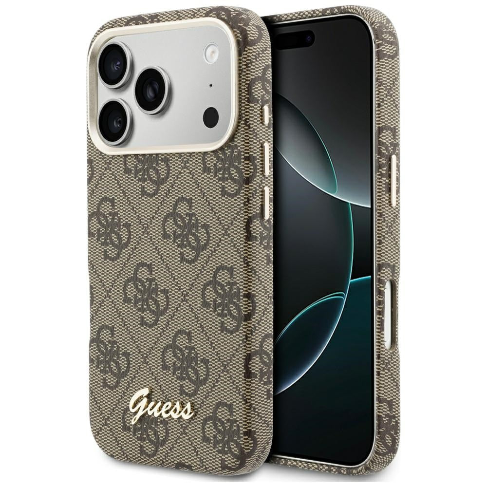 Puzdro MagSafe pre Apple iPhone 17 Pro Max, Guess, 4G Script Logo, Hnedé