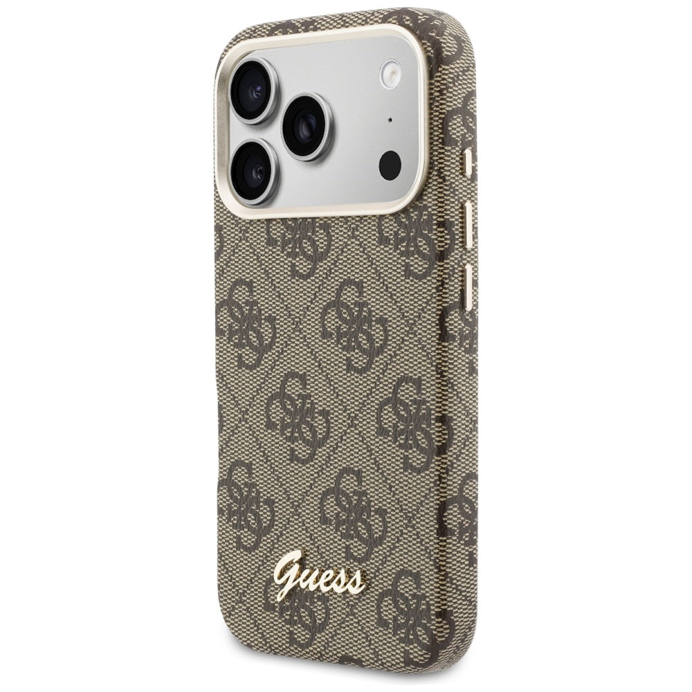 Puzdro MagSafe pre Apple iPhone 17 Pro Max, Guess, 4G Script Logo, Hnedé