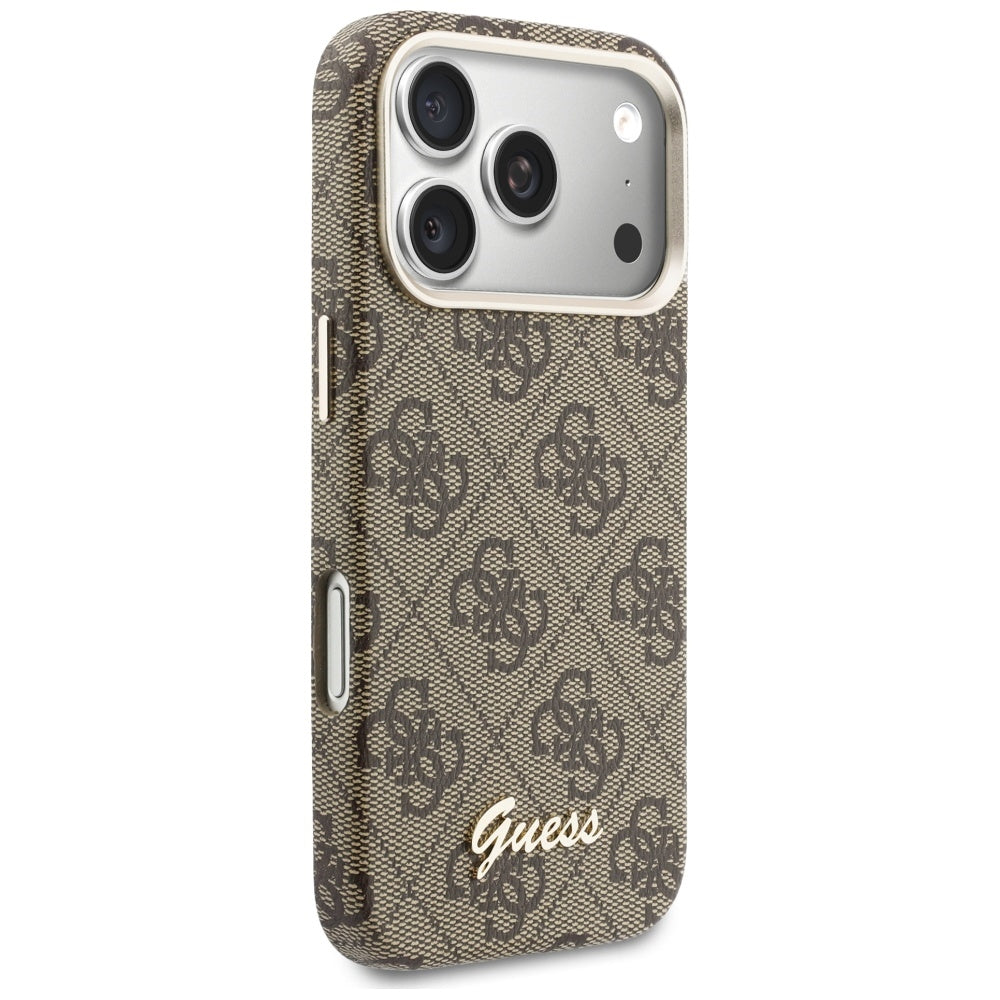 Puzdro MagSafe pre Apple iPhone 17 Pro Max, Guess, 4G Script Logo, Hnedé