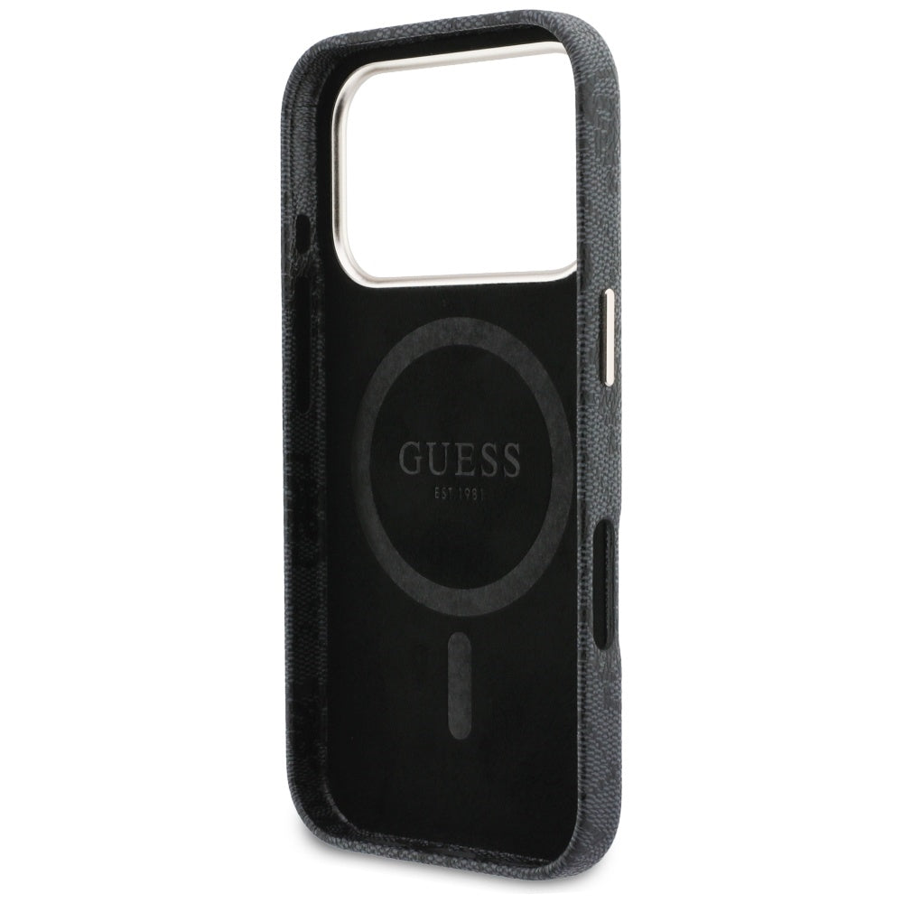 Puzdro MagSafe pre Apple iPhone 17 Pro Max, Guess, 4G Script Logo, Čierne