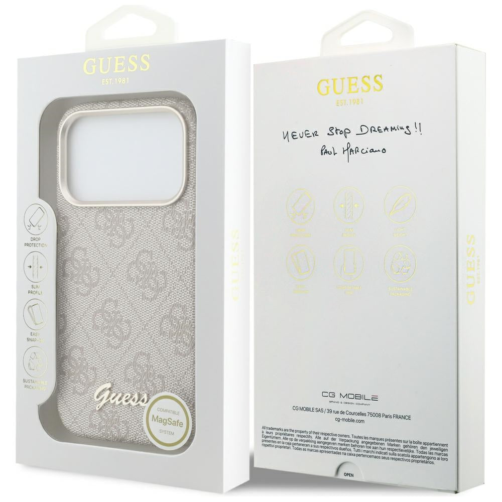 Puzdro MagSafe pre Apple iPhone 17 Pro Max, Guess, 4G Script Logo, Ružová