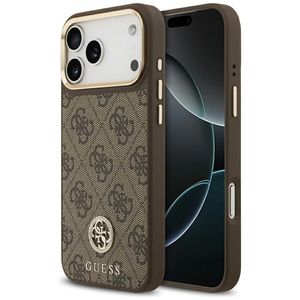 Puzdro MagSafe pre Apple iPhone 17 Pro Max, Guess, 4G Strass Logo, Hnedá