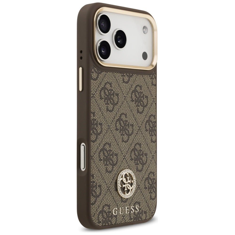 Puzdro MagSafe pre Apple iPhone 17 Pro Max, Guess, 4G Strass Logo, Hnedá