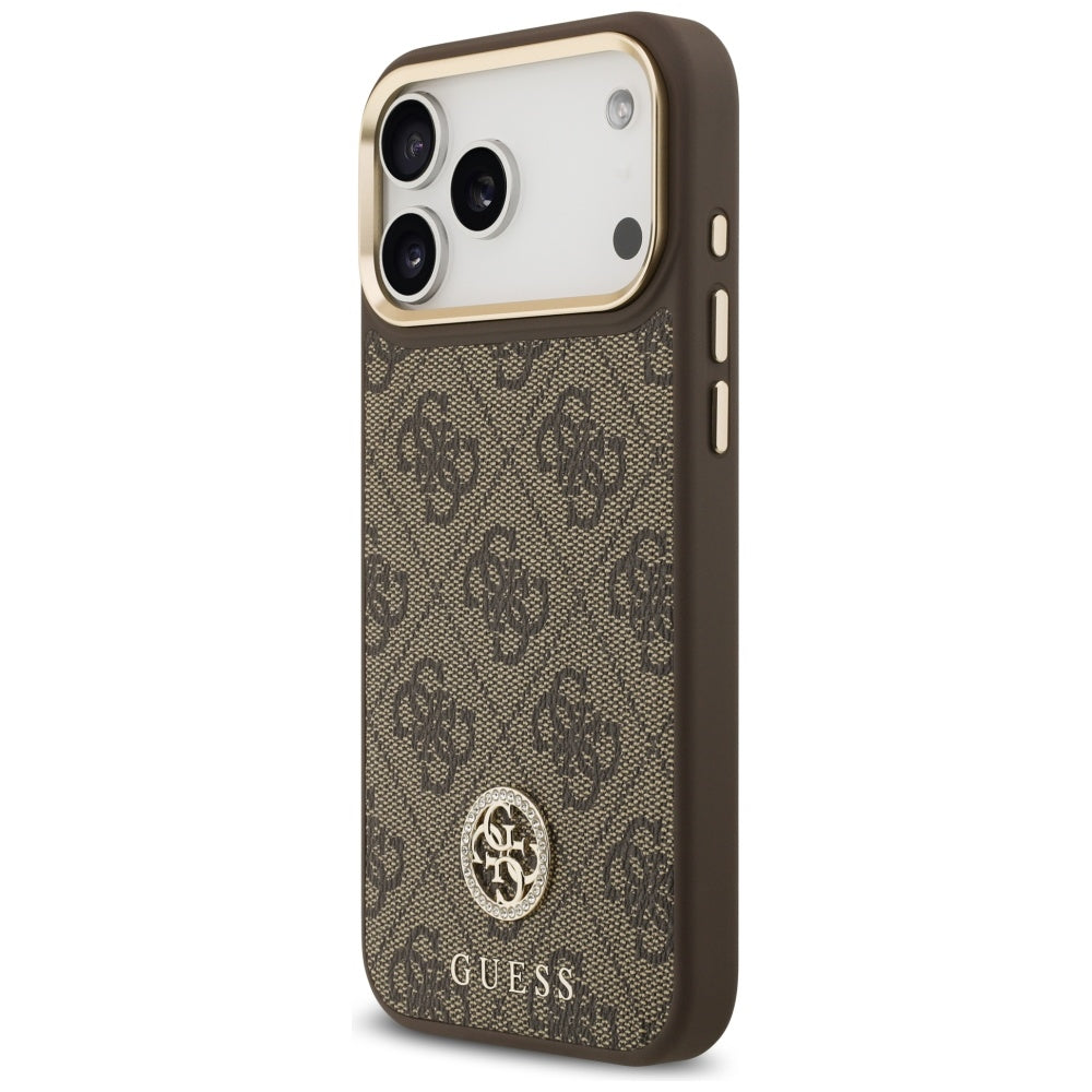 Puzdro MagSafe pre Apple iPhone 17 Pro Max, Guess, 4G Strass Logo, Hnedá