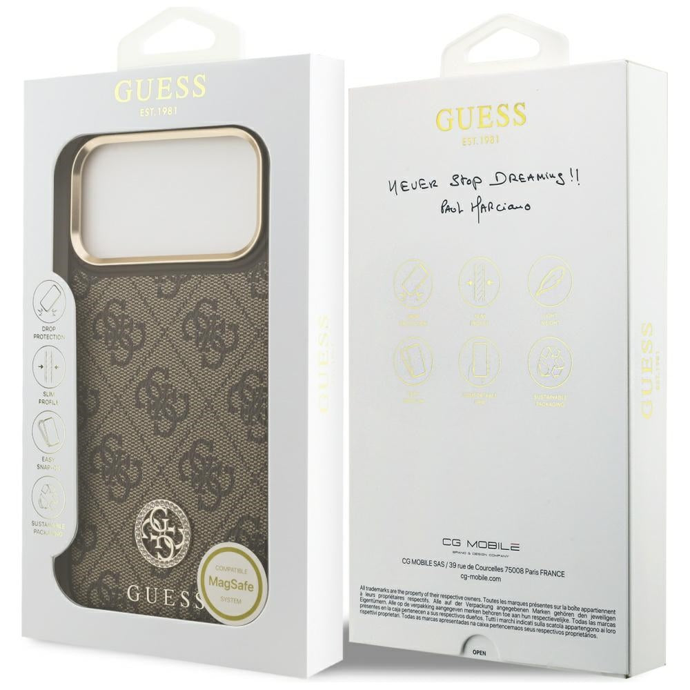 Puzdro MagSafe pre Apple iPhone 17 Pro Max, Guess, 4G Strass Logo, Hnedá