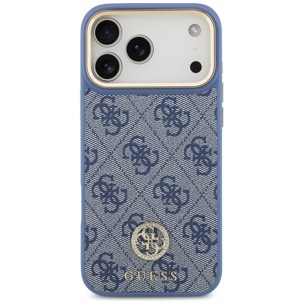 Puzdro MagSafe pre Apple iPhone 17 Pro Max, Guess, 4G Strass Logo with Big Strap, Modrá