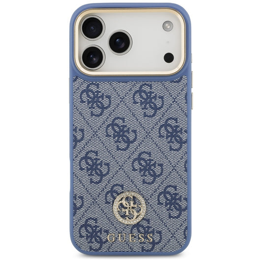 Puzdro MagSafe pre Apple iPhone 17 Pro Max, Guess, 4G Strass Logo with Big Strap, Modrá