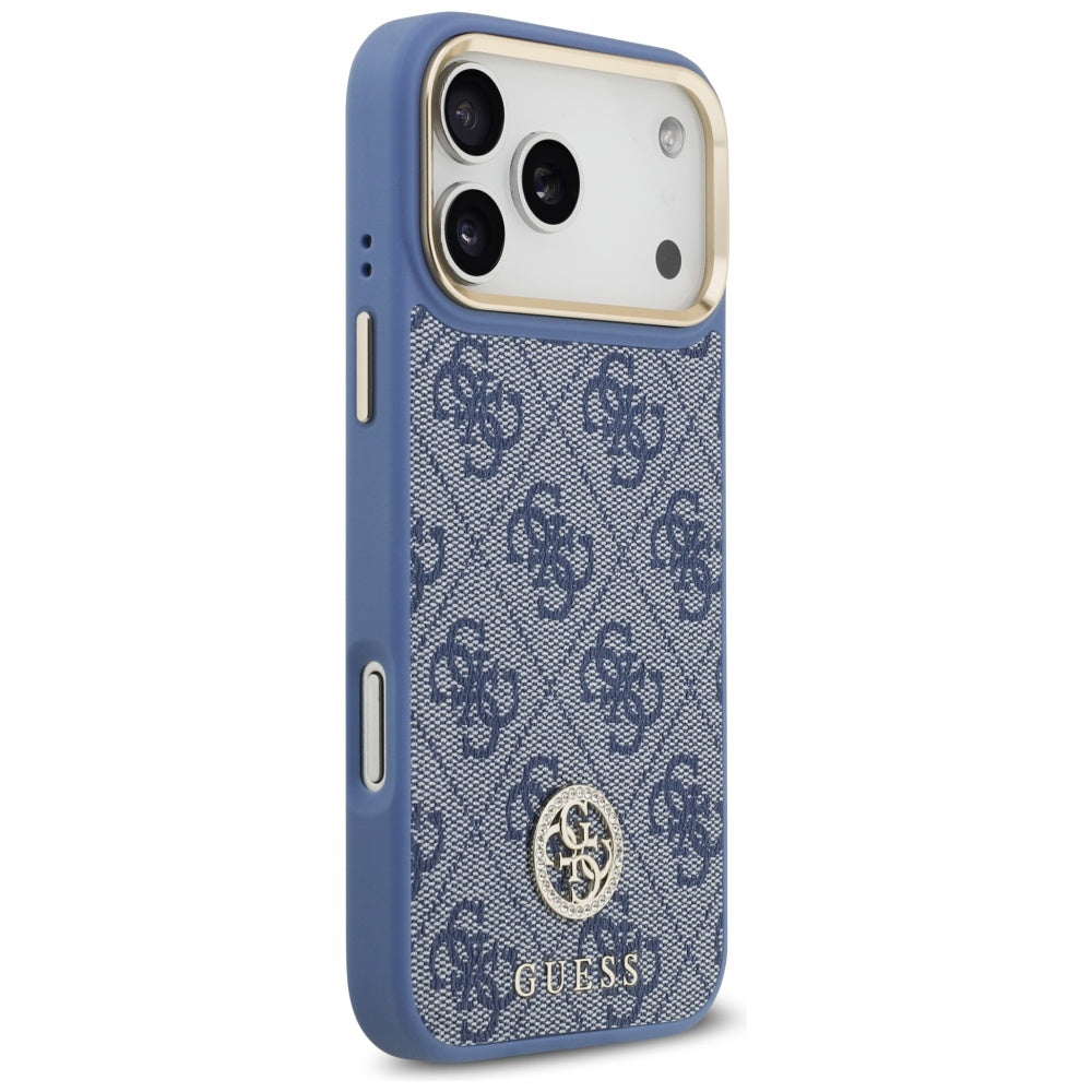 Puzdro MagSafe pre Apple iPhone 17 Pro Max, Guess, 4G Strass Logo with Big Strap, Modrá