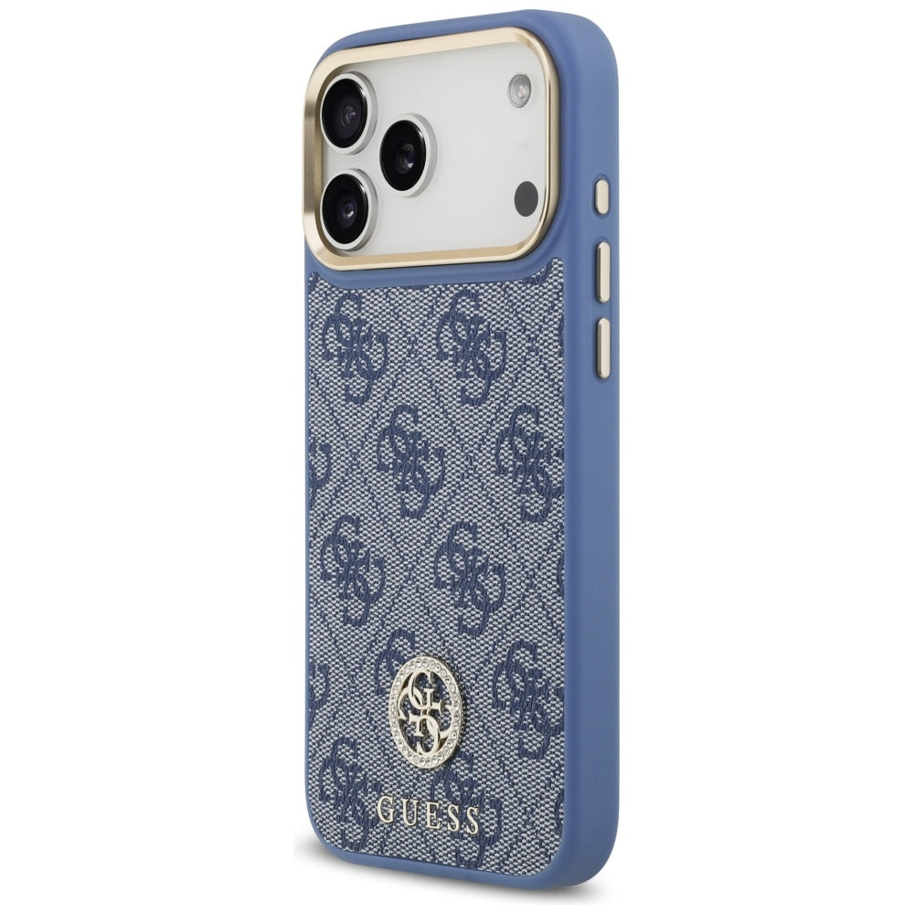 Puzdro MagSafe pre Apple iPhone 17 Pro Max, Guess, 4G Strass Logo with Big Strap, Modrá