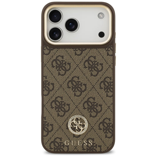 Puzdro MagSafe pre Apple iPhone 17 Pro Max, Guess, 4G Strass Logo with Big Strap, Hnedá