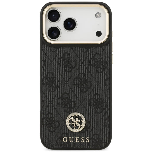 Puzdro MagSafe pre Apple iPhone 17 Pro Max, Guess, 4G Strass Logo with Big Strap, Čierne