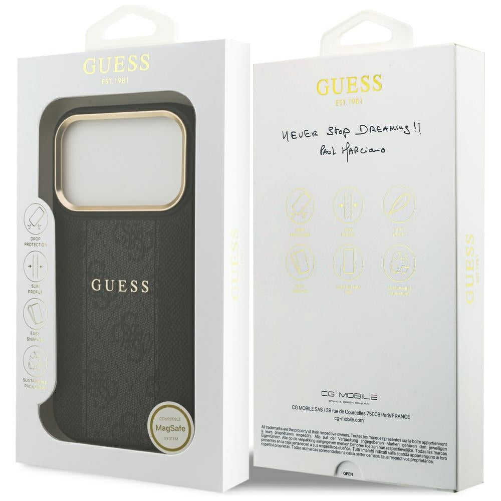 Puzdro MagSafe pre Apple iPhone 17 Pro Max, Guess, 4G Stripe, Čierne