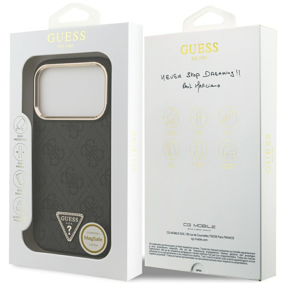 Puzdro MagSafe pre Apple iPhone 17 Pro Max, Guess, 4G Triangle Diamond Logo, Čierne