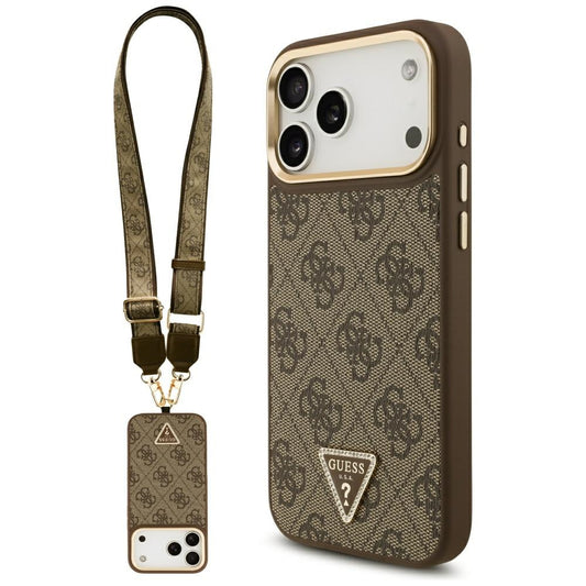 Puzdro MagSafe pre Apple iPhone 17 Pro Max, Guess, 4G Triangle Logo with Big Strap, Hnedé